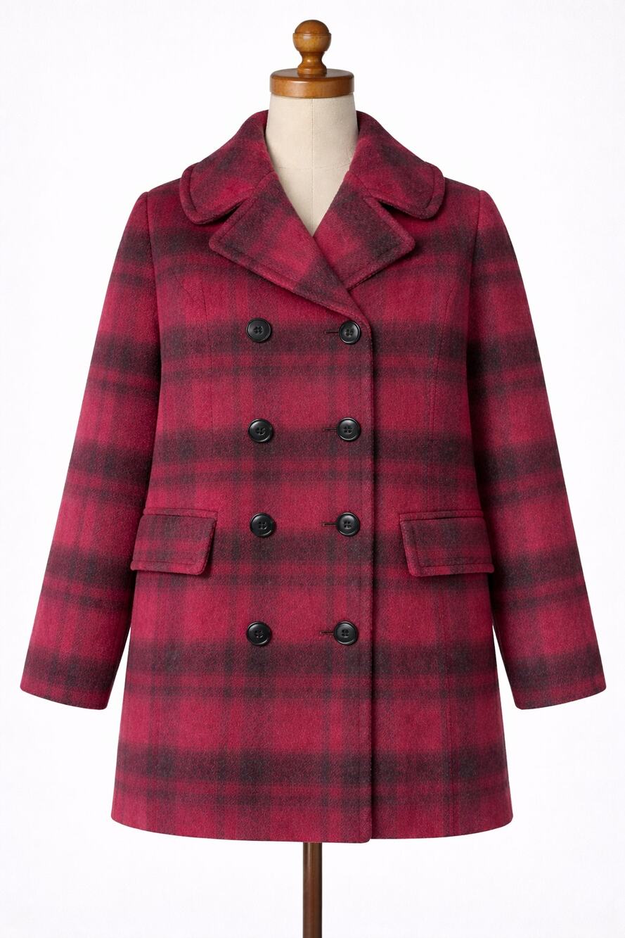Coach Plaid Maroon Wool Alpaca Coat Red Pea Coat Small